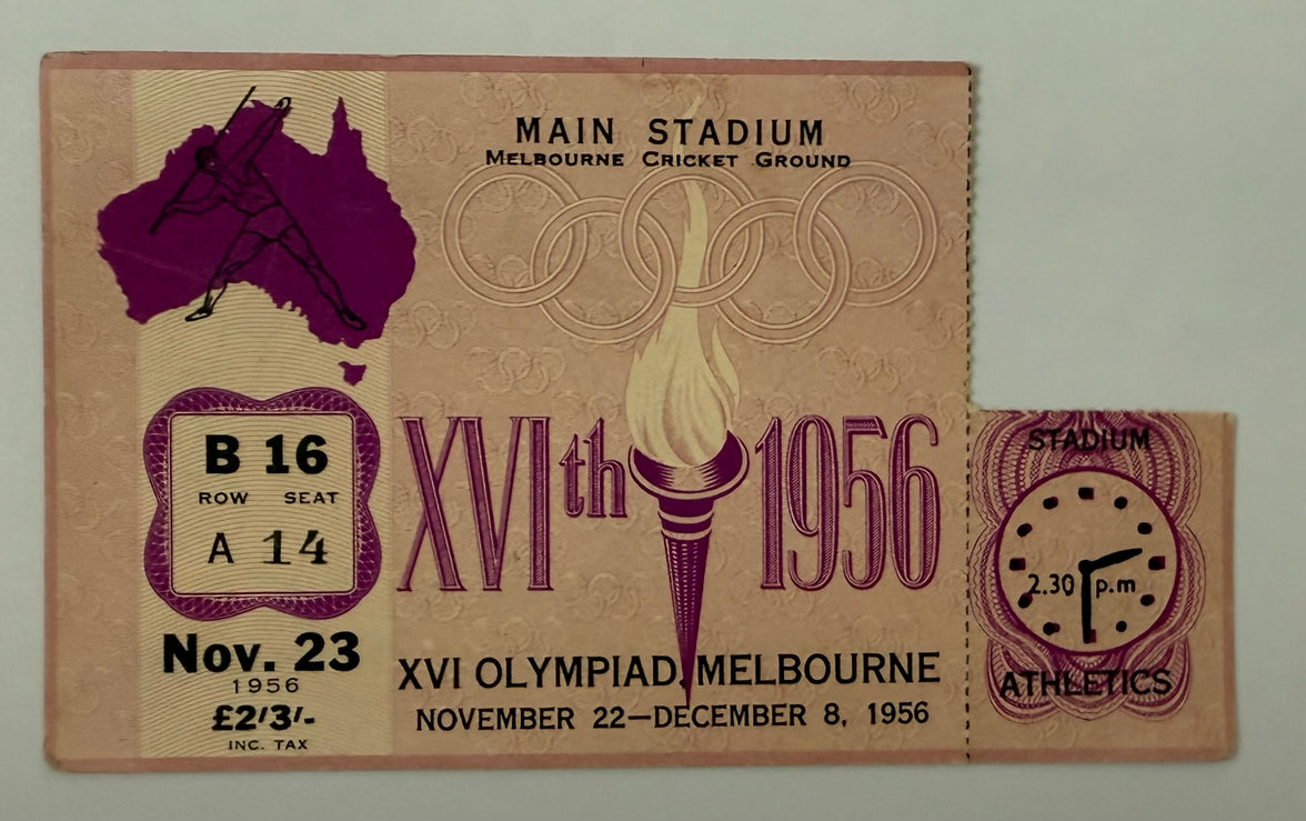 1956 Ticket to Athletics Events at the Melbourne Cricket Stadium, November 23, 1956