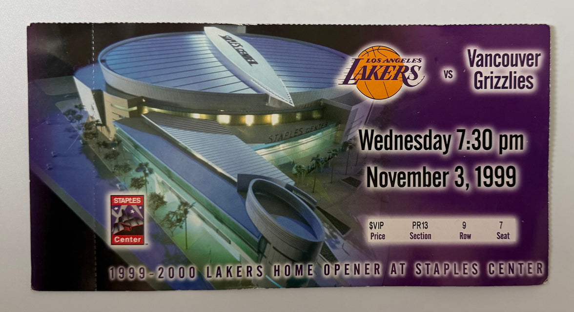 1999 Los Angeles Lakers Home Opener at the Staples Center, Lakers versus Vancouver Grizzlies, November 3, 1999