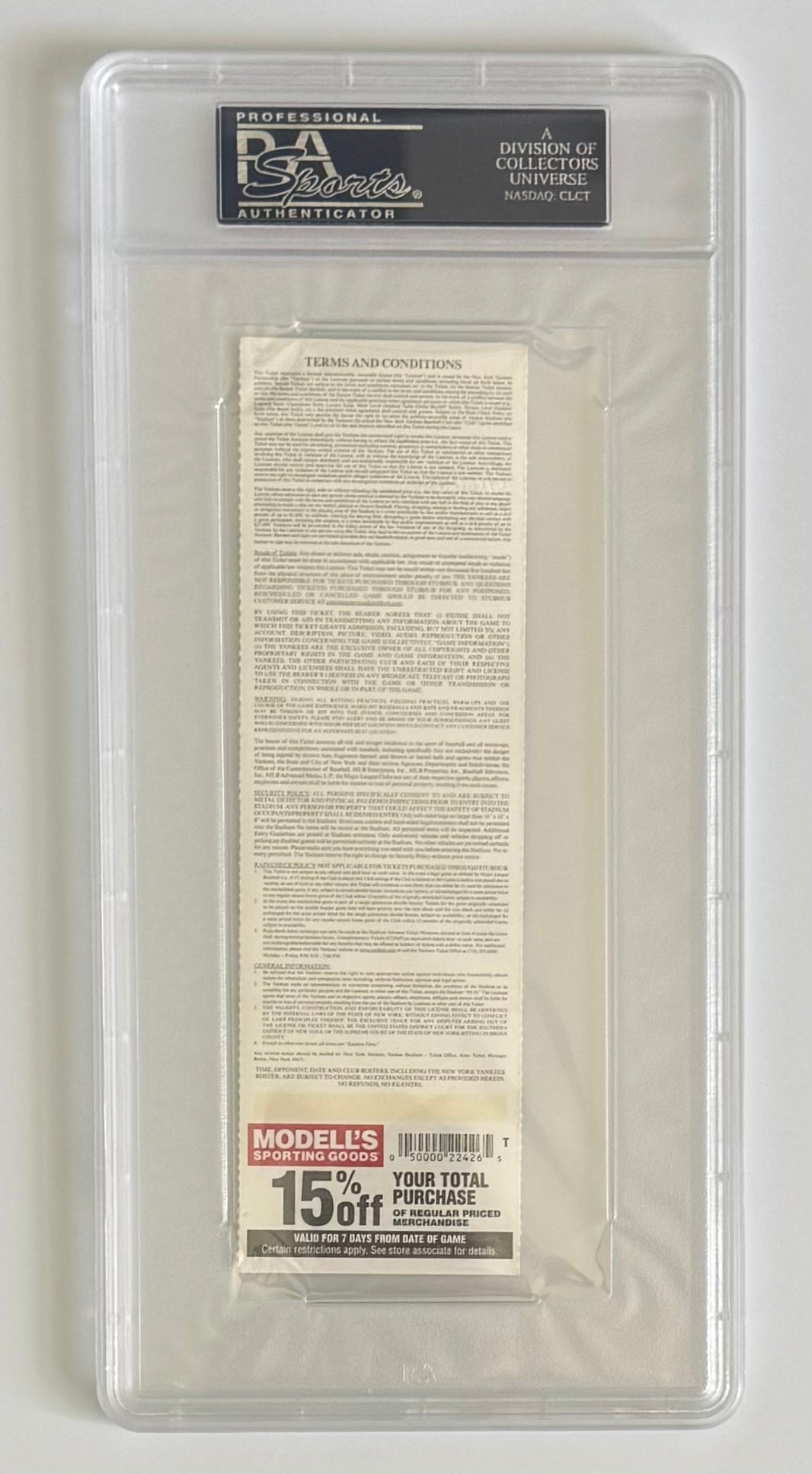 2011 Full Unused Ticket, July 9, 2011, Derek Jeter 5/5 Hits HR for 3000th Hit, PSA Graded