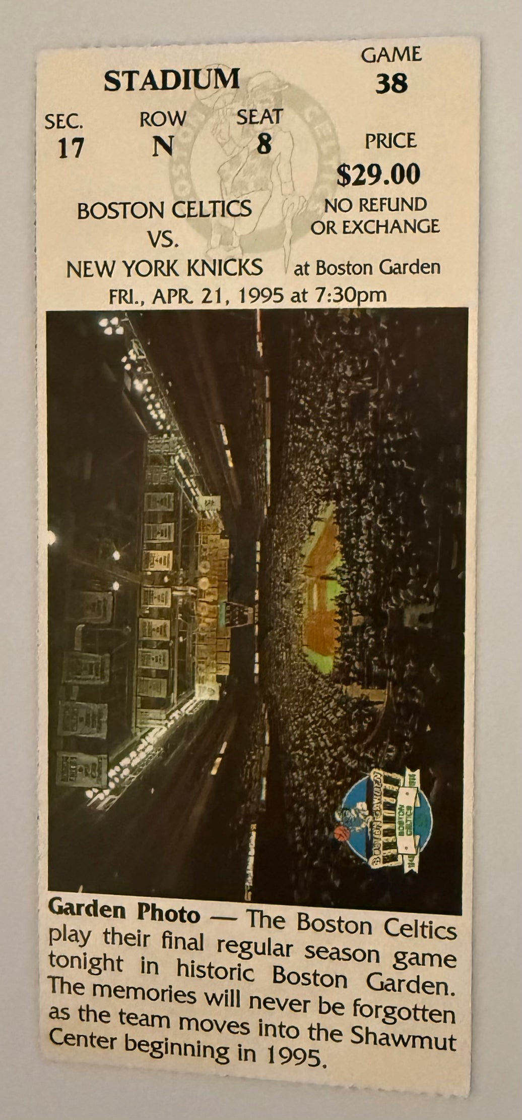 4/21/1995 Last Regular Season Game at Boston Gardens