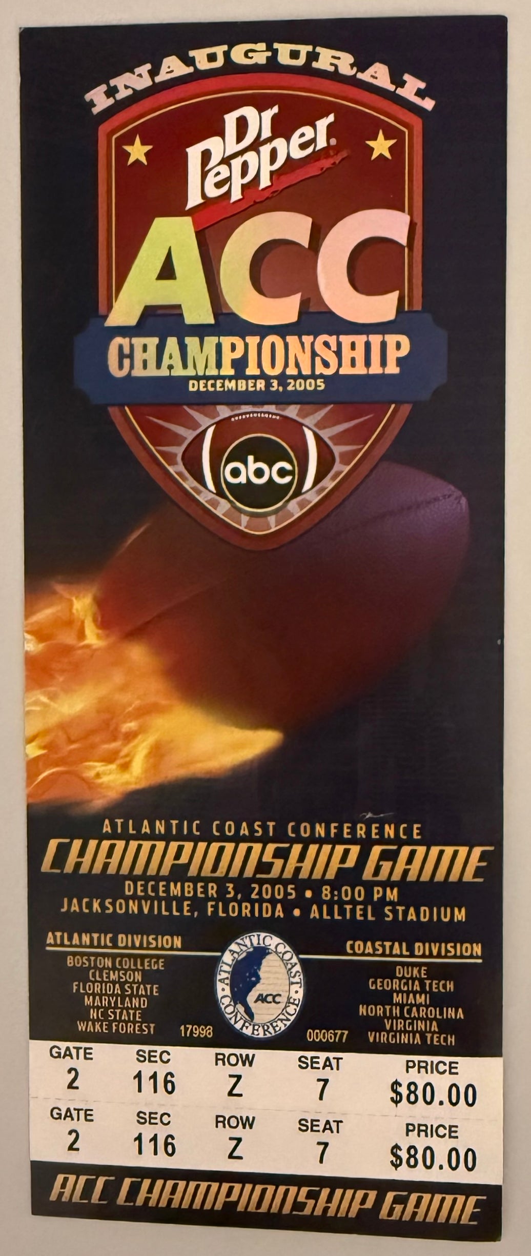 December 3, 2005, ACC Championship Game, VA Tech versus Florida State