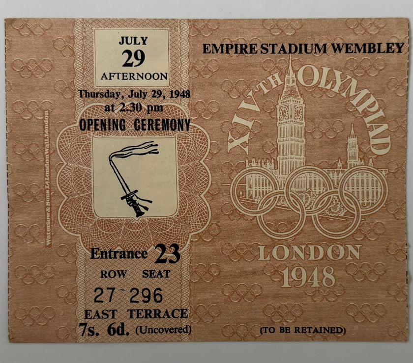 1948 Ticket to the Opening Ceremony of the 1948 Olympics, Held in London, England, July 29, 1948