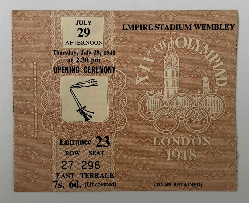 1948 Ticket to the Opening Ceremony of the 1948 Olympics, Held in London, England, July 29, 1948