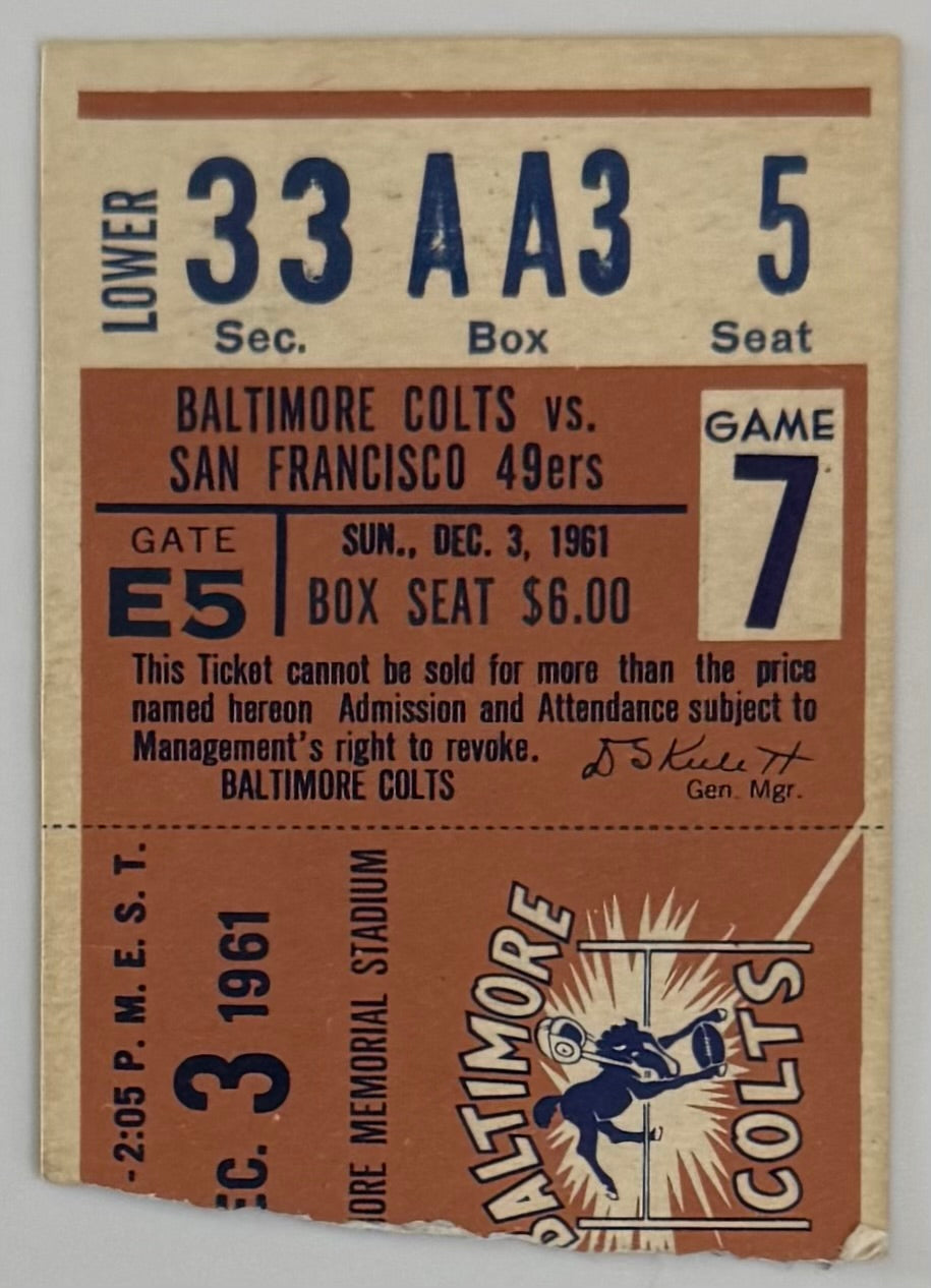 December 3, 1961, Baltimore Colts versus SF 49ers
