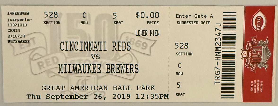 September 26, 2019, Reds versus Brewers, Marty Brennaman Final Game