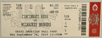 September 26, 2019, Reds versus Brewers, Marty Brennaman Final Game