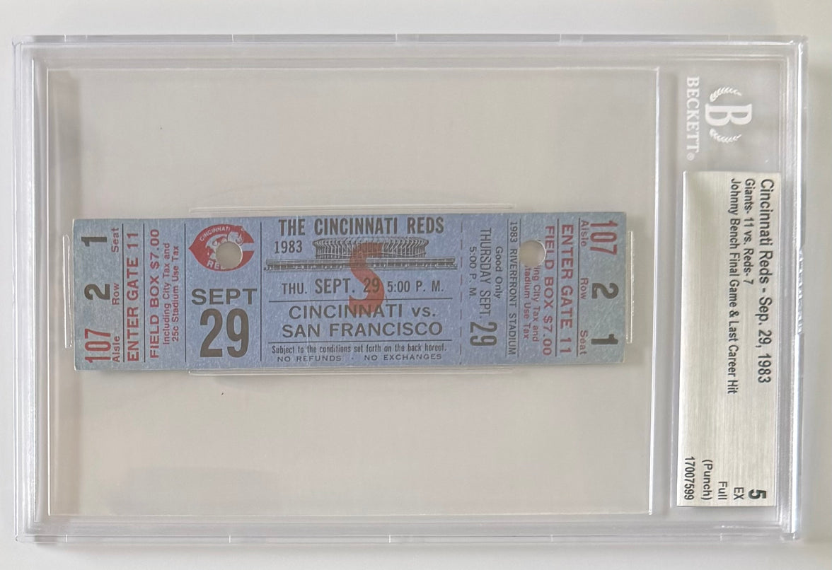 September 29, 1983, Johnny Bench Final Game/Hit, Full Ticket, Beckett G5