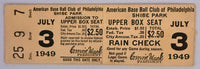 July 3, 1949, Philadelphia A's versus Boston Red Sox, Writing on Back