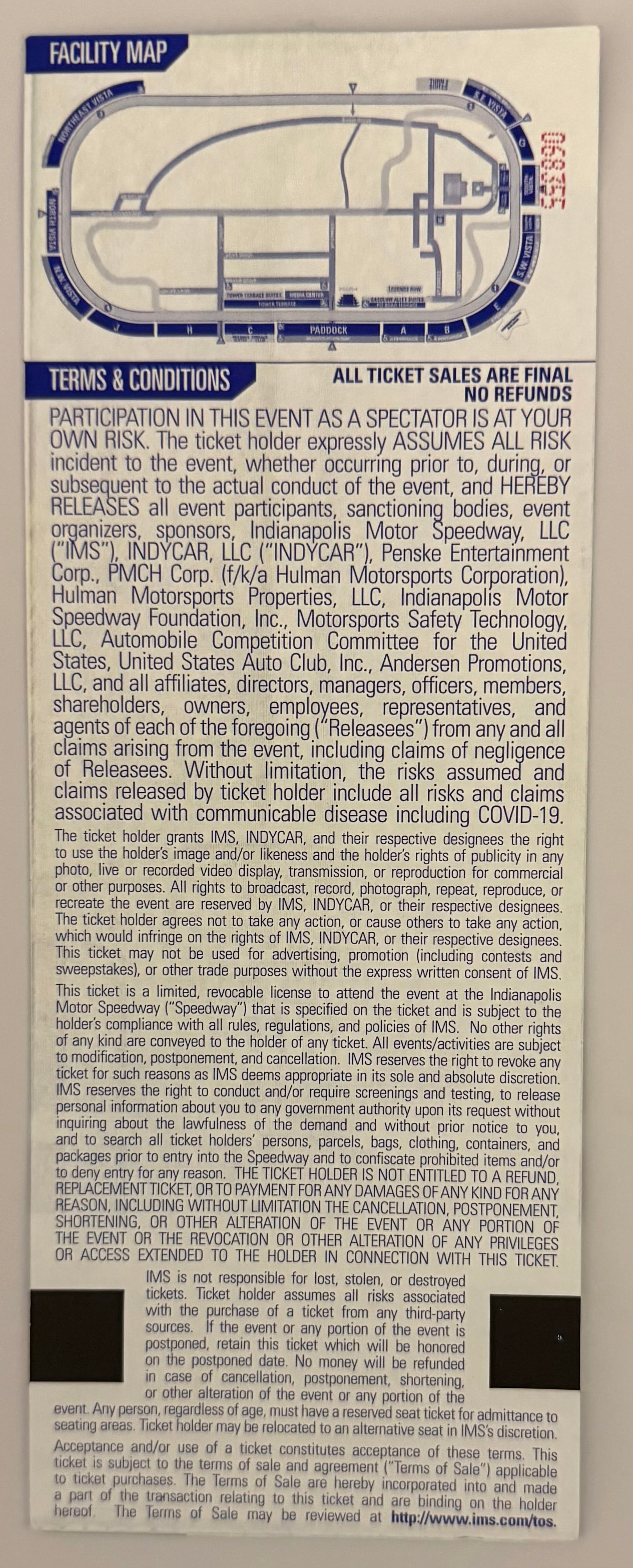 May 30, 2021, 105th Indianapolis 500, Full Penthouse Ticket
