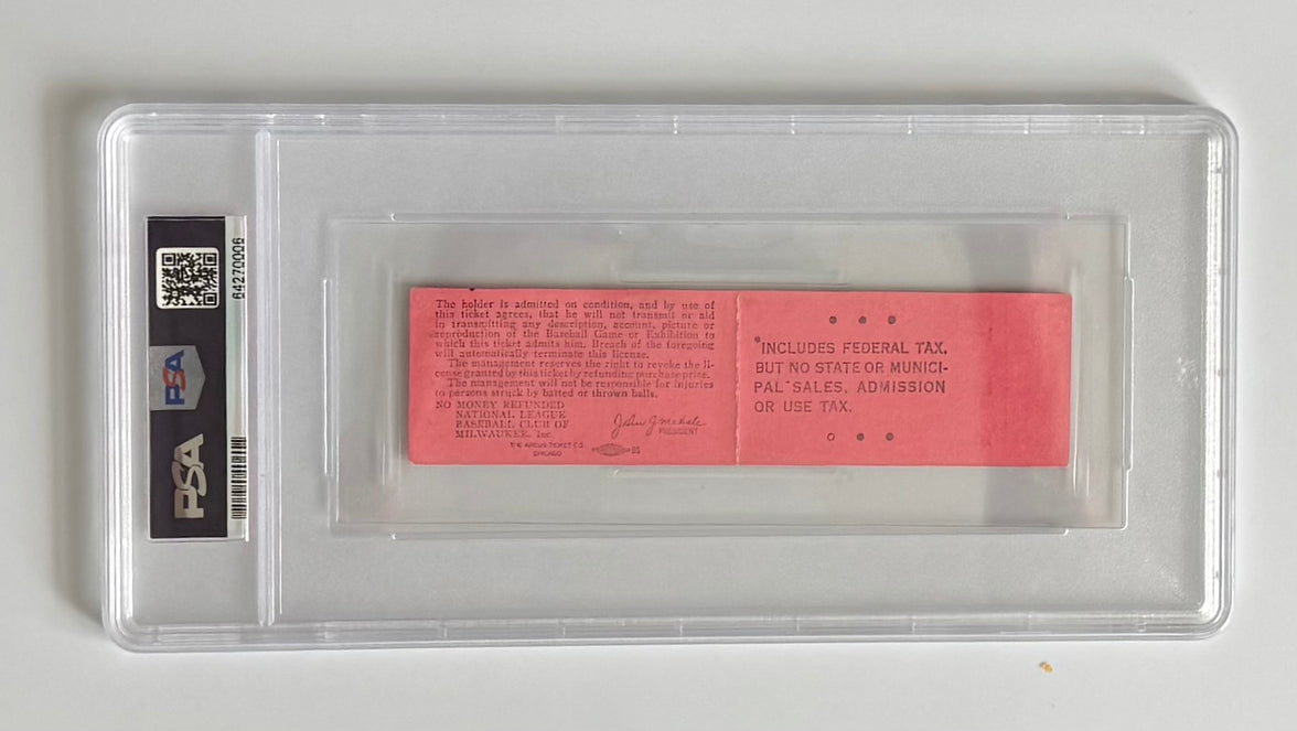 1962 Milwaukee Braves Beat Pittsburgh, 7 to 3 for Warren Spahn's Career Win Number 327, Spahn Passes Eddie Plank for Most Wins Ever by a Left Handed Pitcher, Graded by PSA Excellent 5