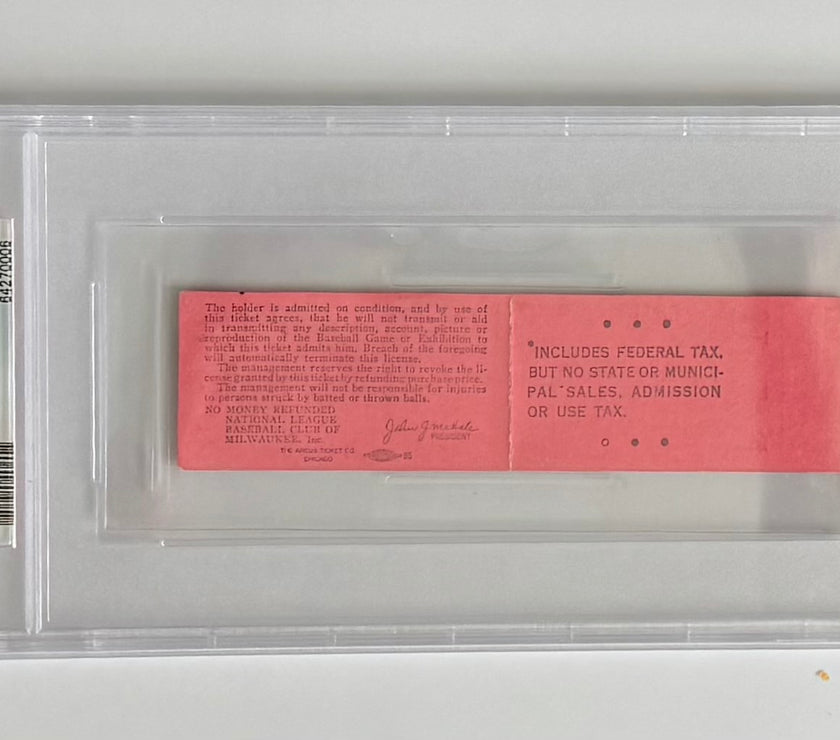 1962 Milwaukee Braves Beat Pittsburgh, 7 to 3 for Warren Spahn's Career Win Number 327, Spahn Passes Eddie Plank for Most Wins Ever by a Left Handed Pitcher, Graded by PSA Excellent 5