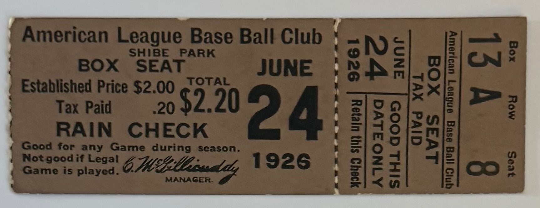 June 24, 1926, Philadelphia A's at Shibe Park