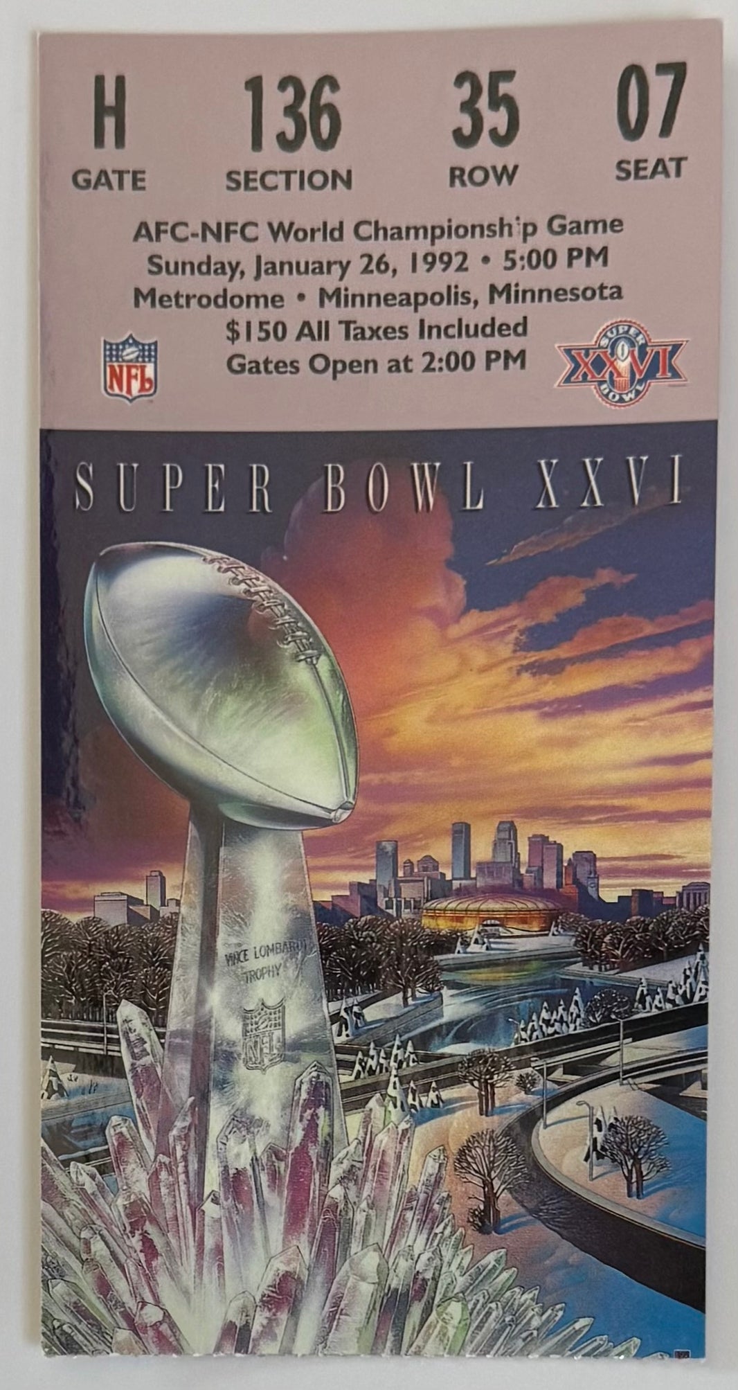 January 26, 1992, Super Bowl XXVI, Redskins versus Bills