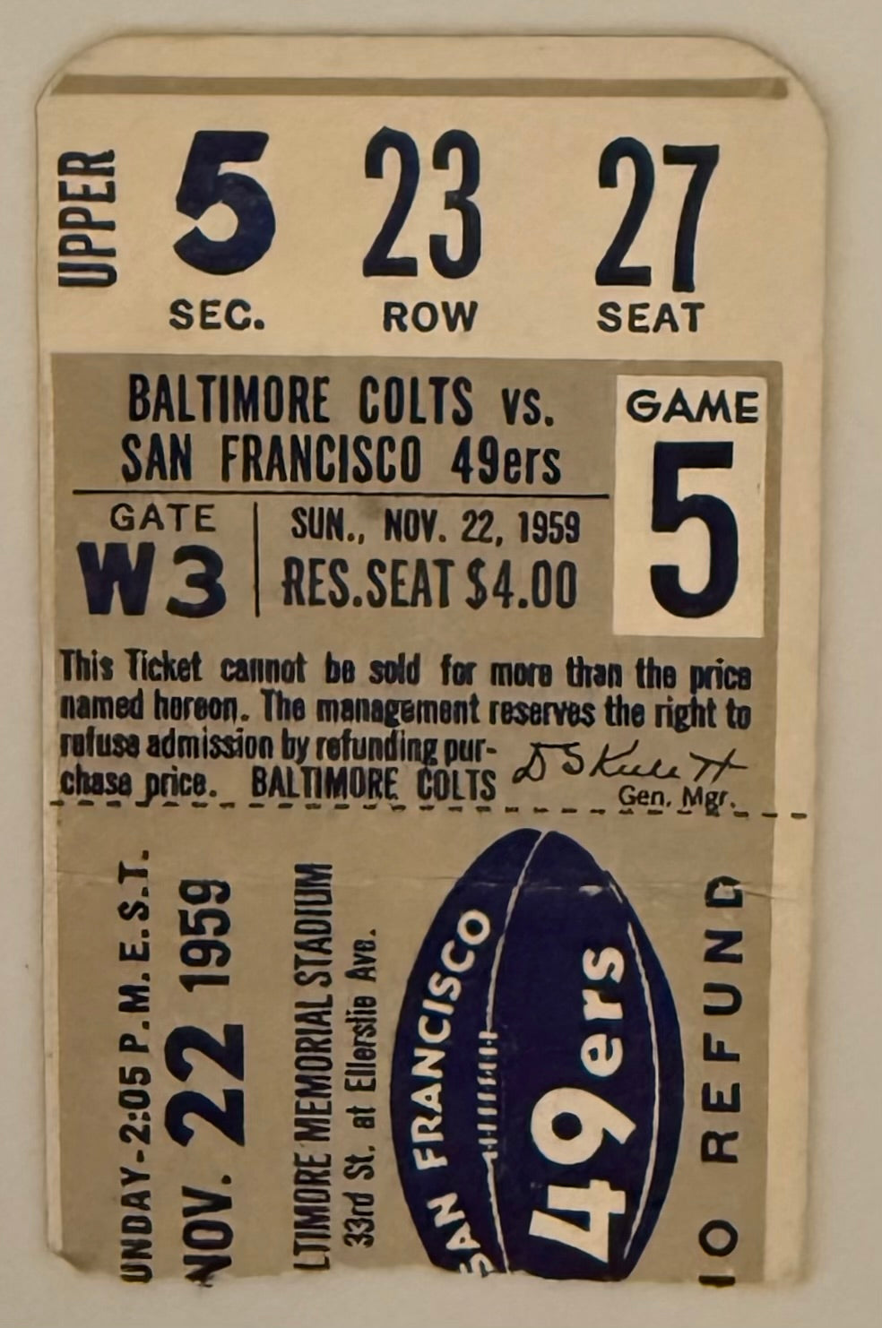 November 22, 1959, Colts versus 49ers, Unitas versus YA Tittle, Crease