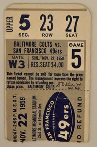 November 22, 1959, Colts versus 49ers, Unitas versus YA Tittle, Crease