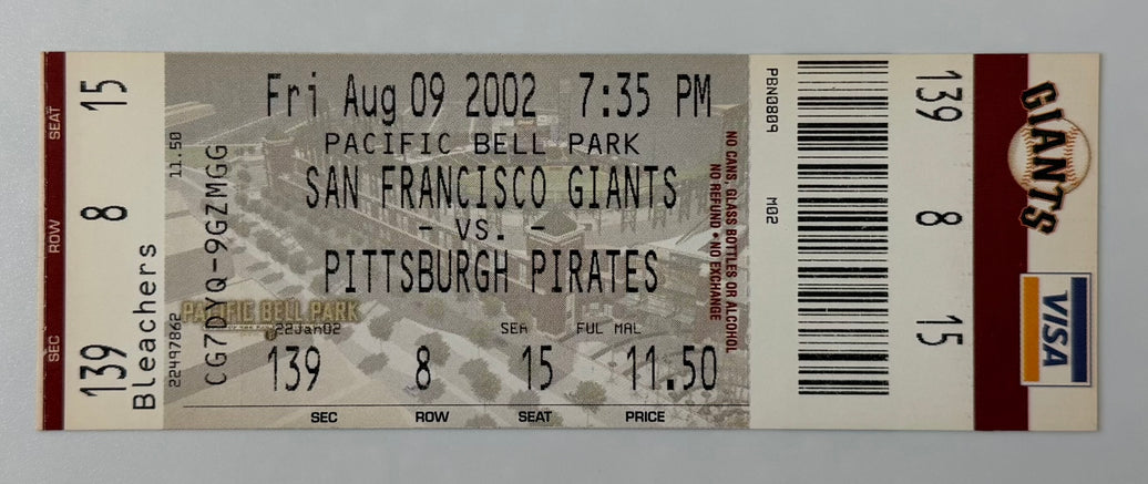 2002 Barry Bonds 600 Home Run, Pacific Bell Park Giants versus Pirates, August 9, 2002
