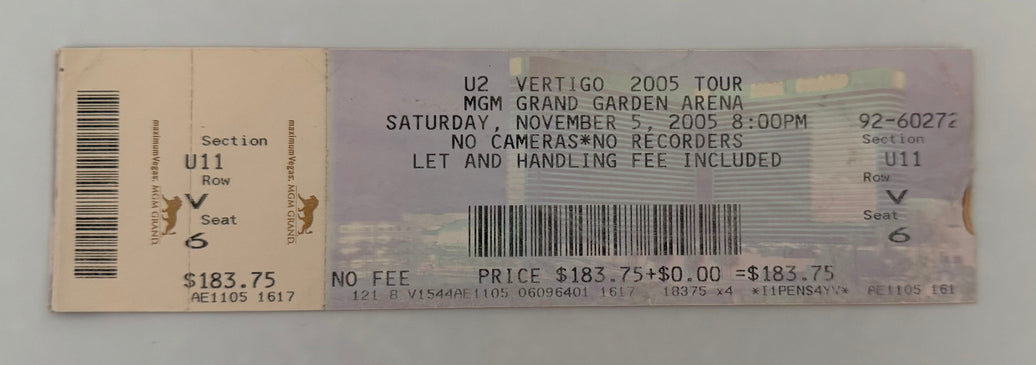 2005 U2 Vertigo Tour at MGM Grand Garden Arena, November 5, 2005