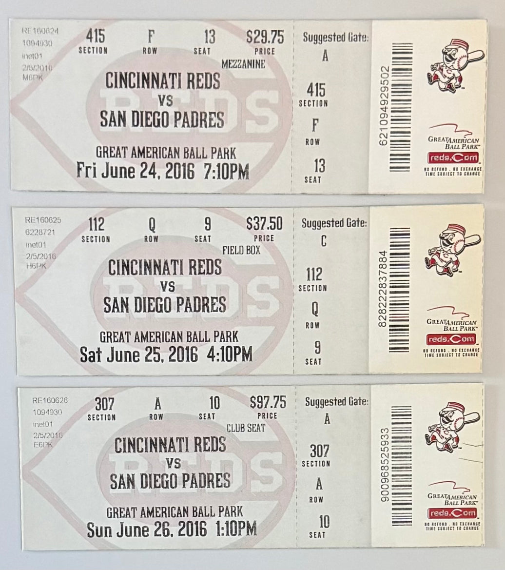 2016-Pete Rose Reds Hall of Fame Induction Weekend, Three Tickets