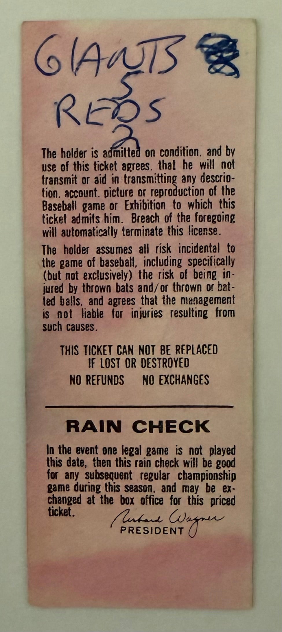 1979 June 23 Cincinnati versus San Francisco, Pedro Borbon Pitches Immaculate Inning, Writing on Reverse