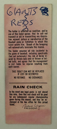 1979 June 23 Cincinnati versus San Francisco, Pedro Borbon Pitches Immaculate Inning, Writing on Reverse