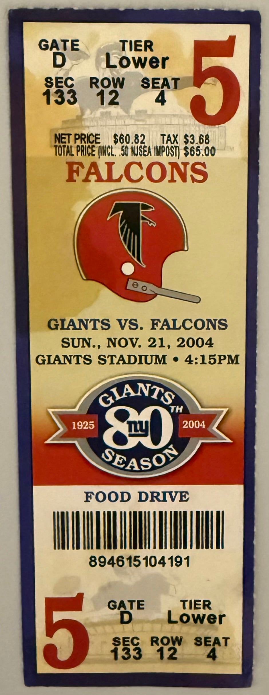 November 21, 2004, NY Giants versus Atlanta Falcons, Eli Manning First Start, First TD