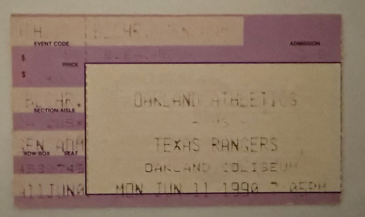 1990 Nolan Ryan’s 6th No Hitter  June 11, 1990 Texas Rangers versus Oakland Athletics