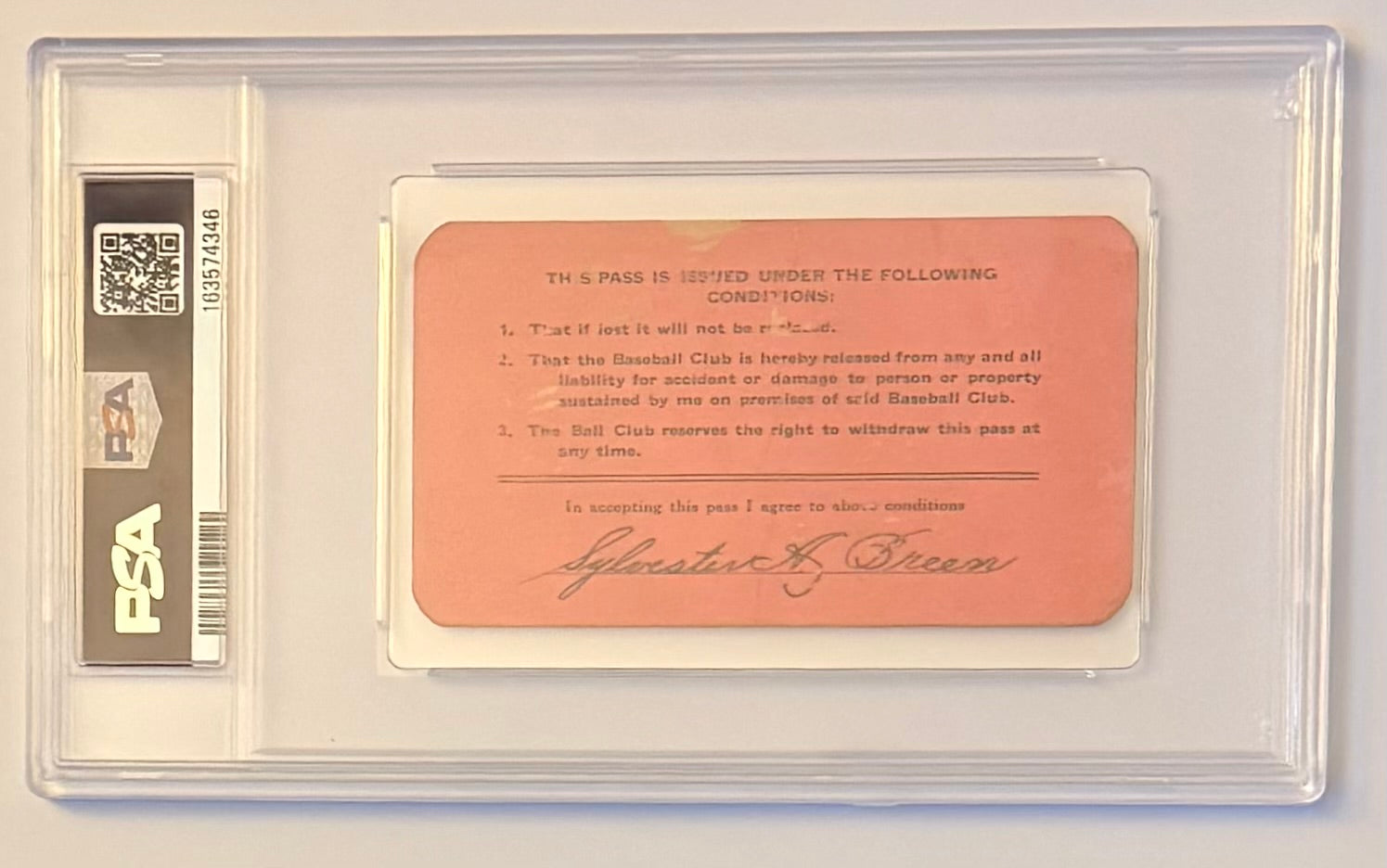 1931 Washington Senators Season Pass, Herbert Hoover First Pitch 4/14