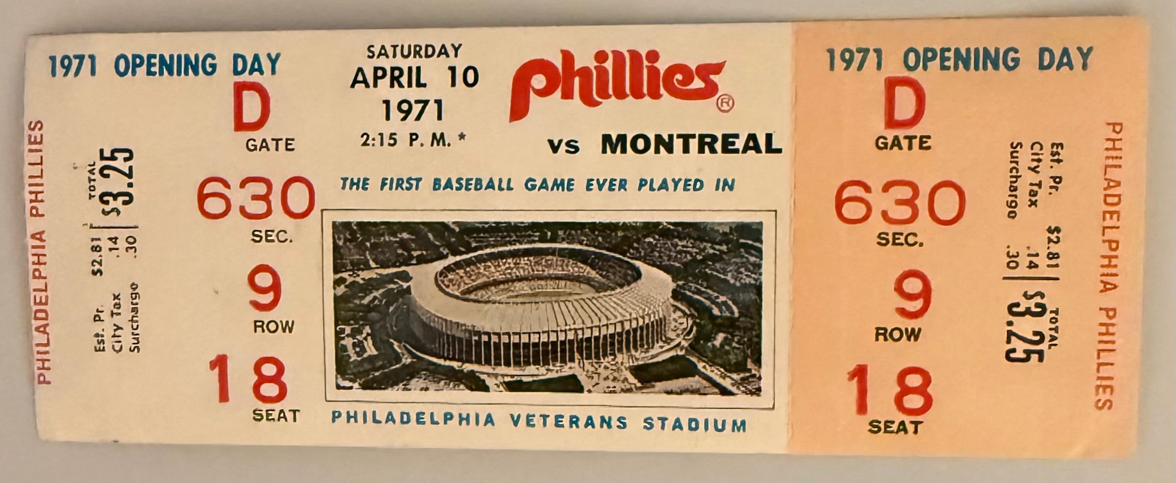 April 10, 1971, Opening Day, Veterans Stadium, Phillies-Good Condition