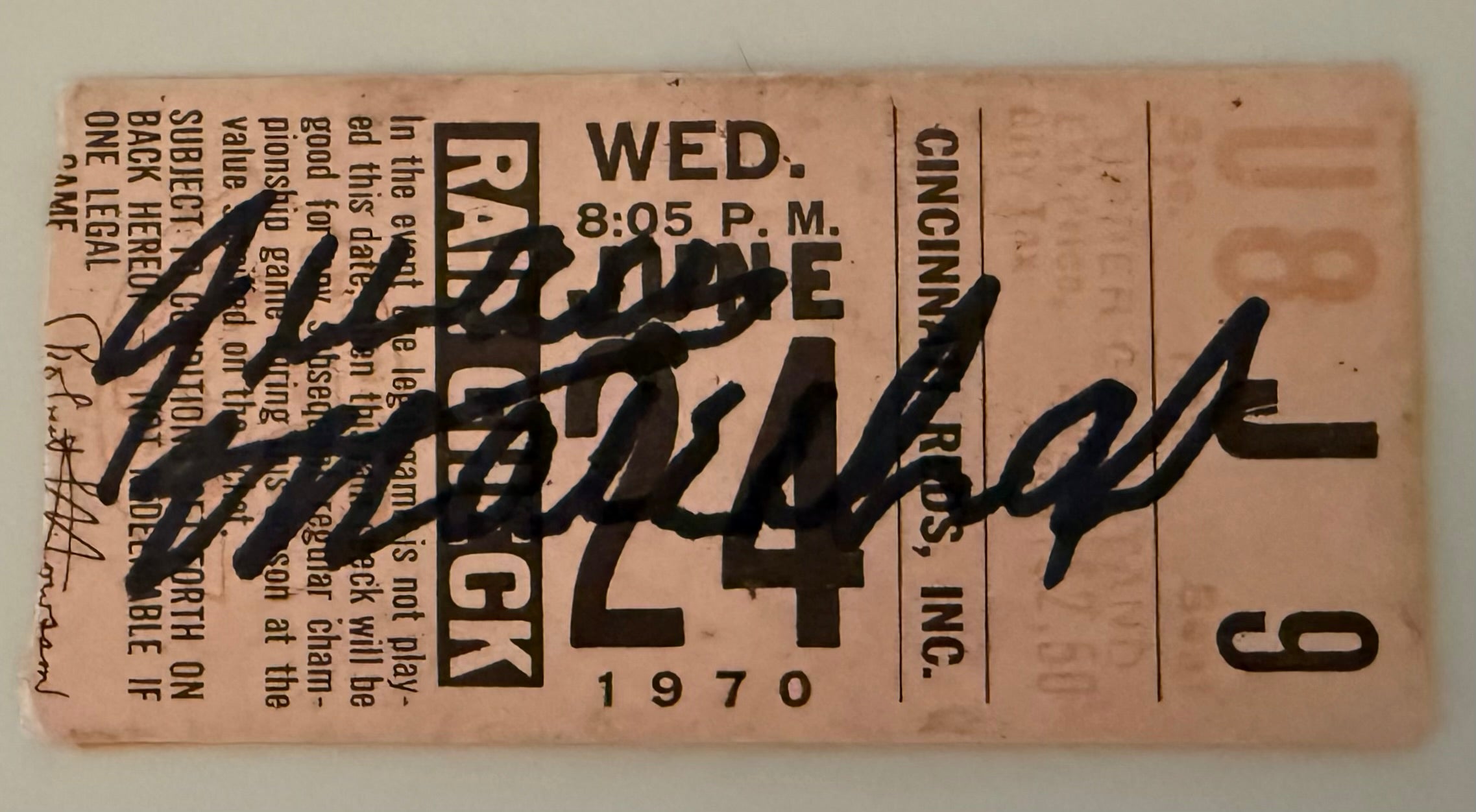 June 24, 1970, Reds Last Game at Crosley Field, Signed by Juan Marrichal Opposing Giants Starter NIP