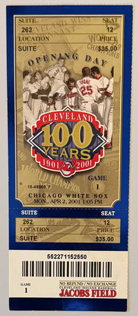 April 2, 2001, Cleveland Indians, Opening Day Full Ticket