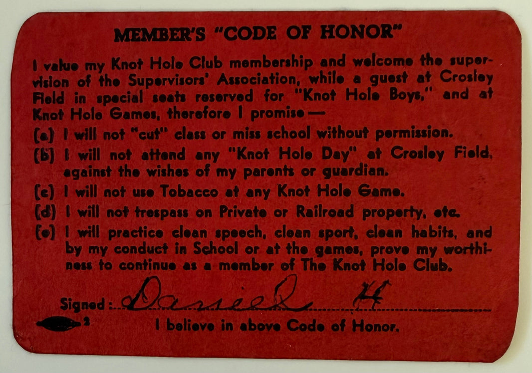 1944 Membership Card, Cincinnati Reds Knot Hole Club