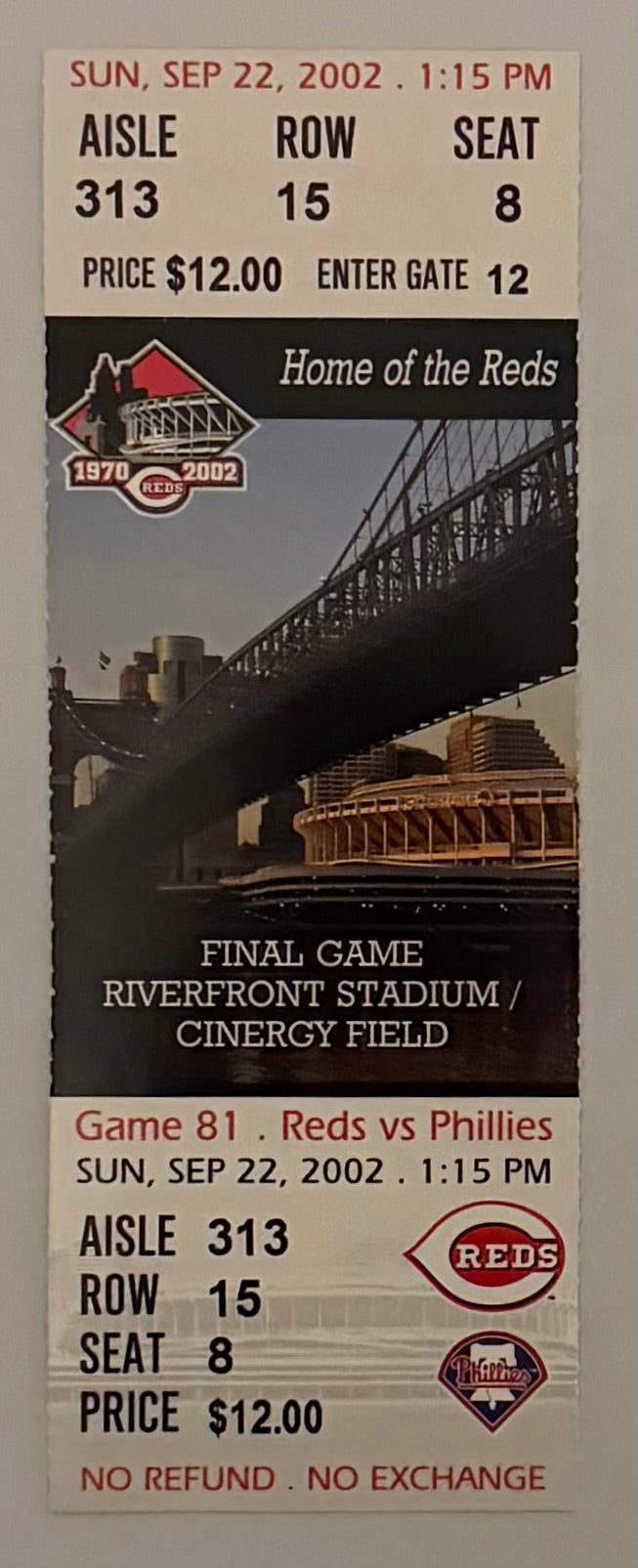2002 Cincinnati Reds Final Game at Riverfront Stadium/Cinergy Field September 22, 2002