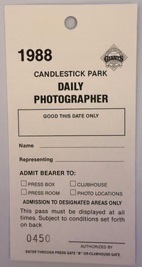1988 San Francisco Giants Candlestick Park Press Pass