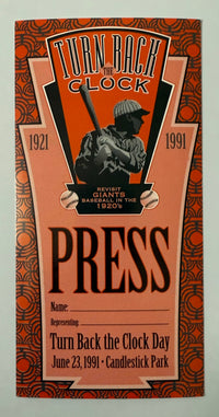 June 23, 1991, Turn Back the Clock Day, Candlestick Park Press Pass
