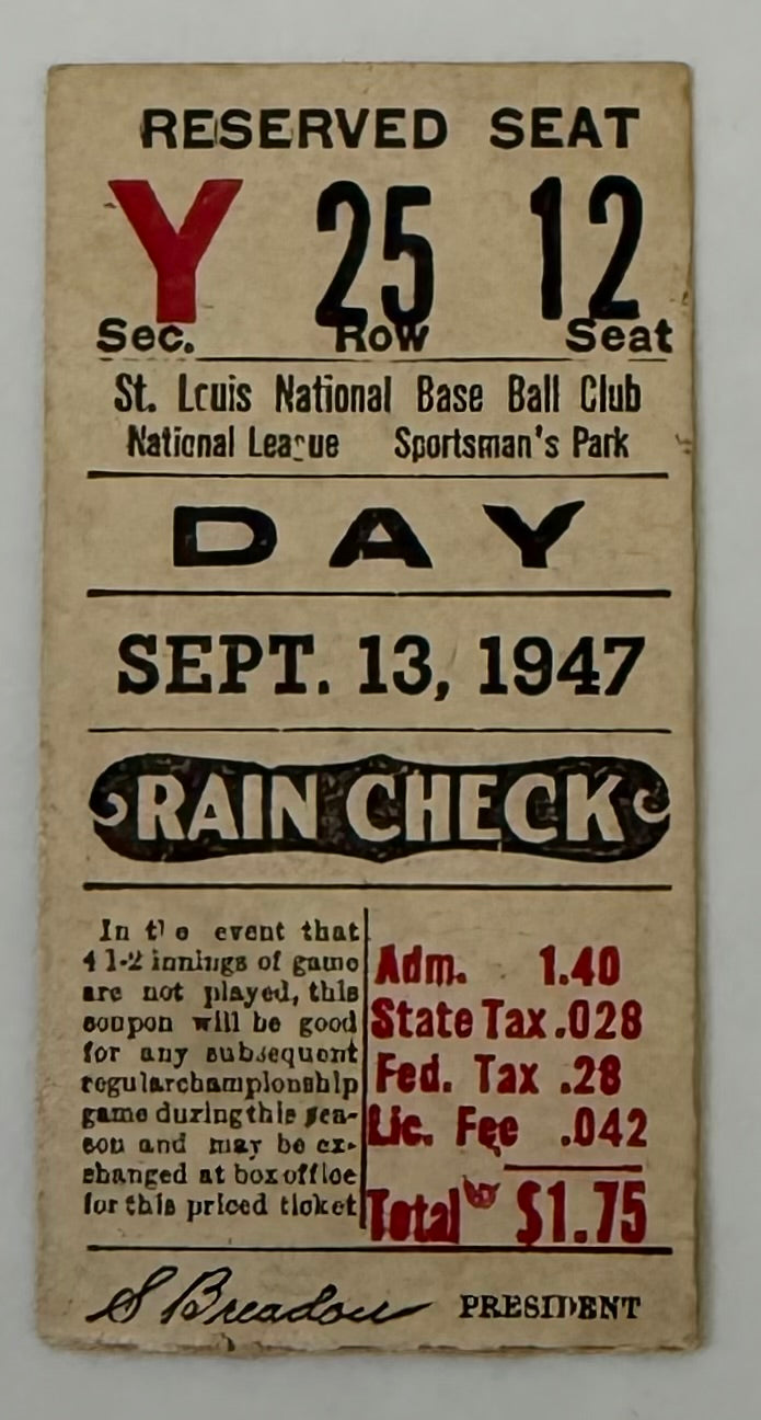1947 - September 13, 1947, Day Game at Sportsman's Park, Jackie Robinson Rookie Season, 4-5, Brooklyn versus St. Louis
