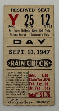 1947 - September 13, 1947, Day Game at Sportsman's Park, Jackie Robinson Rookie Season, 4-5, Brooklyn versus St. Louis