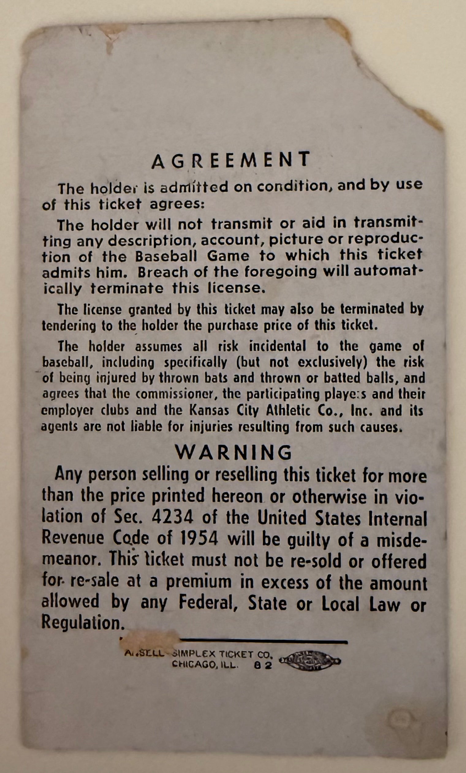 1960 MLB All-Star Game, Fair Condition Only