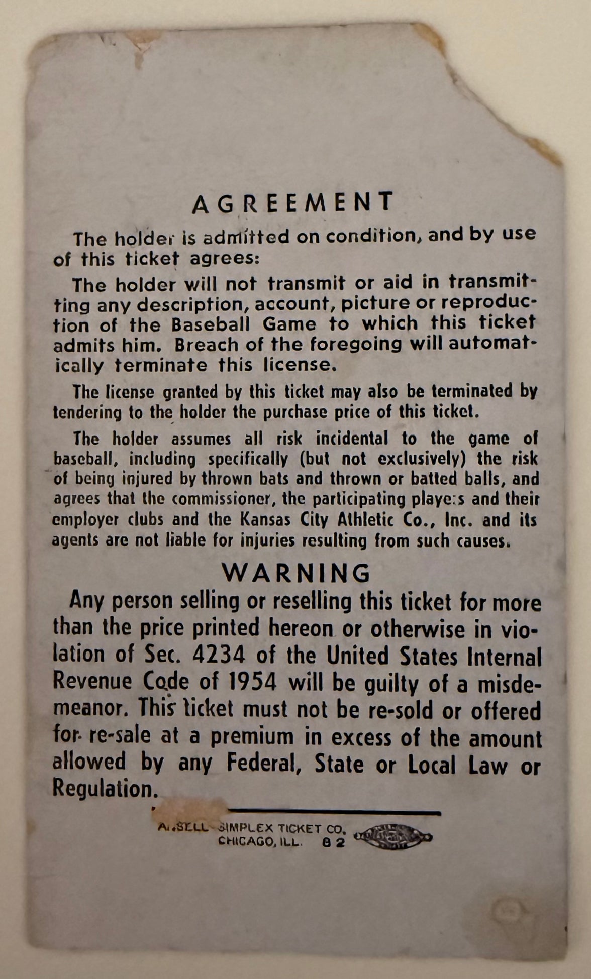 1960 MLB All-Star Game, Fair Condition Only