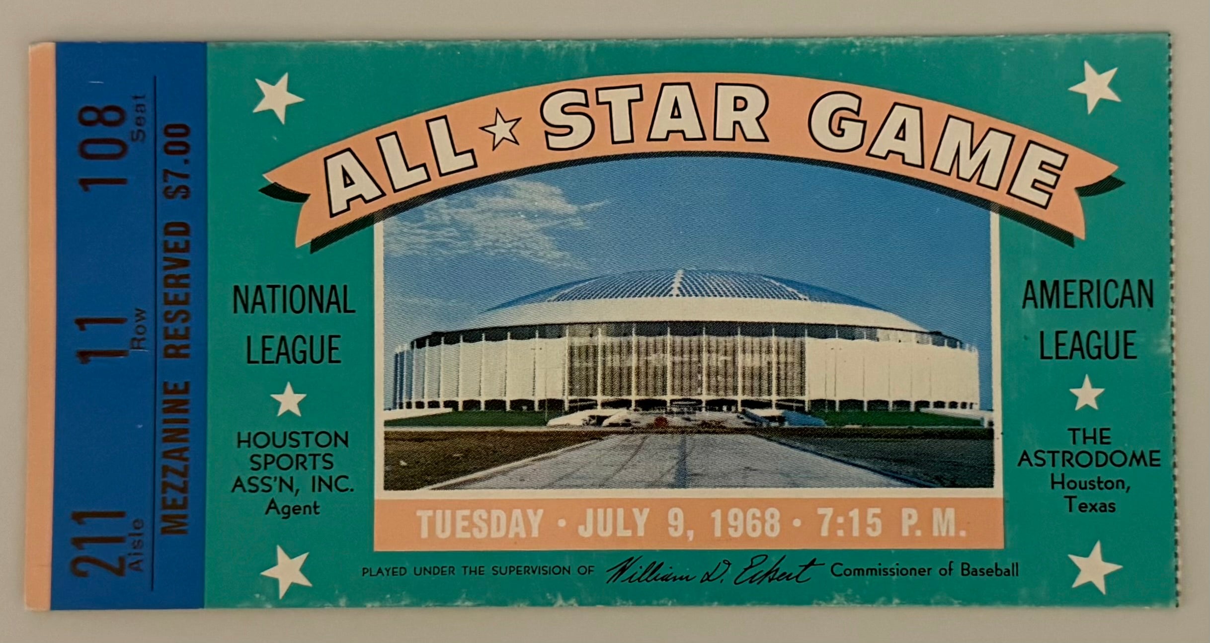 1968 MLB All-Star Game 7/9/1968 National League Wins 1-0 Willie Mays Named MVP Played at the New Houston Astrodome