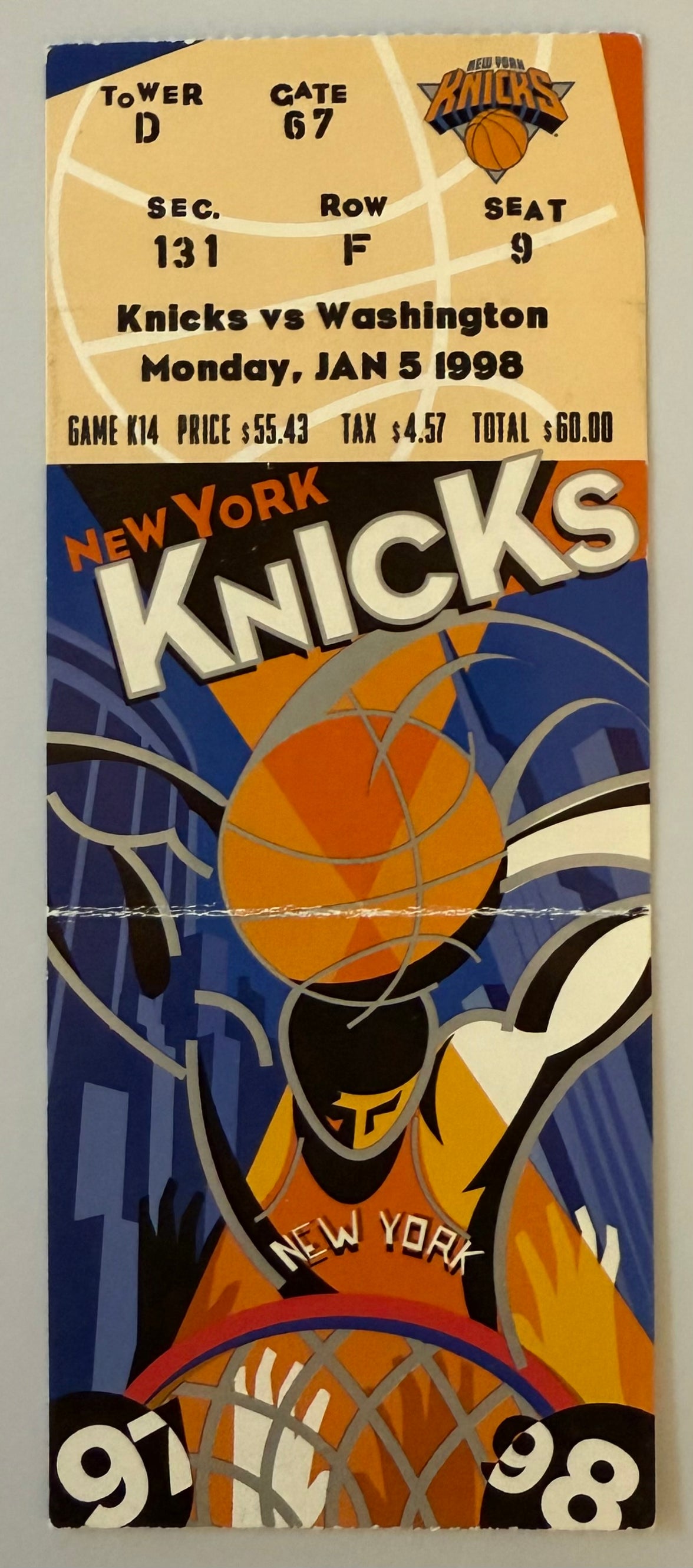 1998 New York Knicks versus Washington, Crease , January 5, 1998