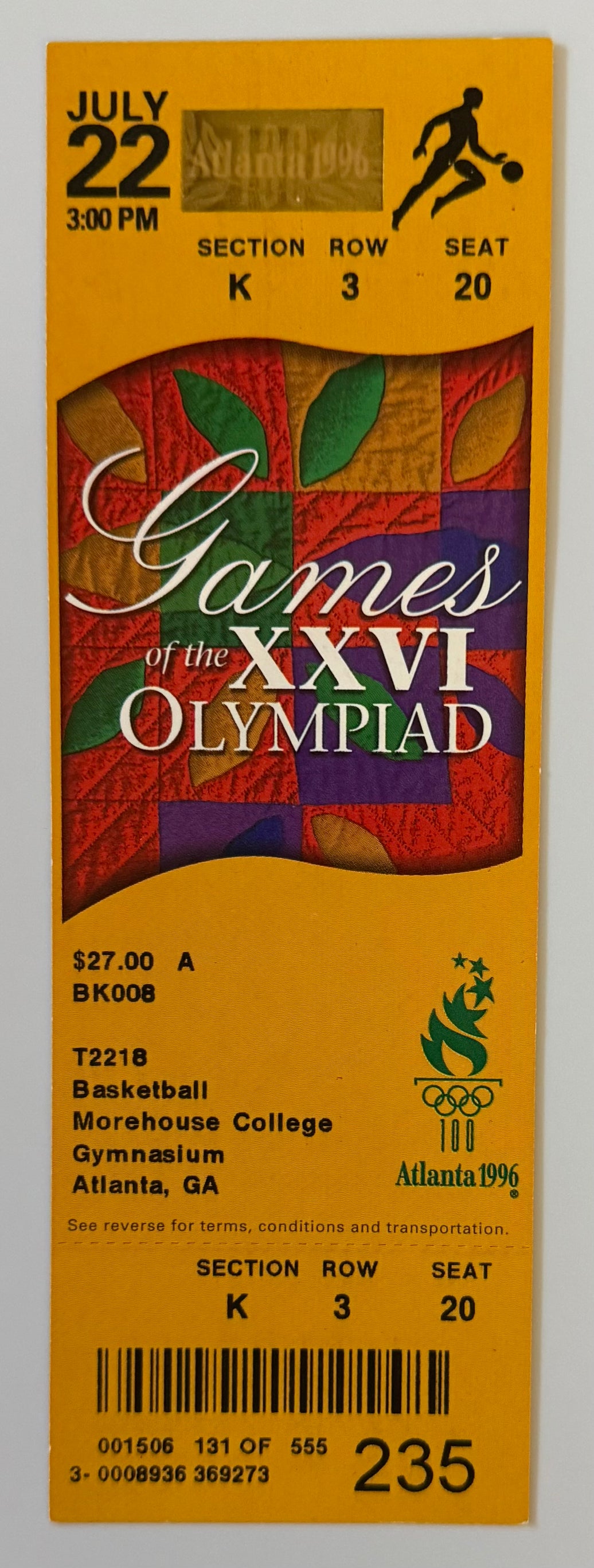 1996 Atlanta Olympic Games, Men's Basketball at Morehouse College, July 22, 1996