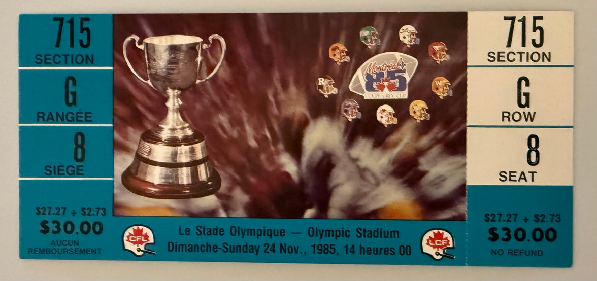 1985 CFL Grey Cup League Championship 11/24/1985