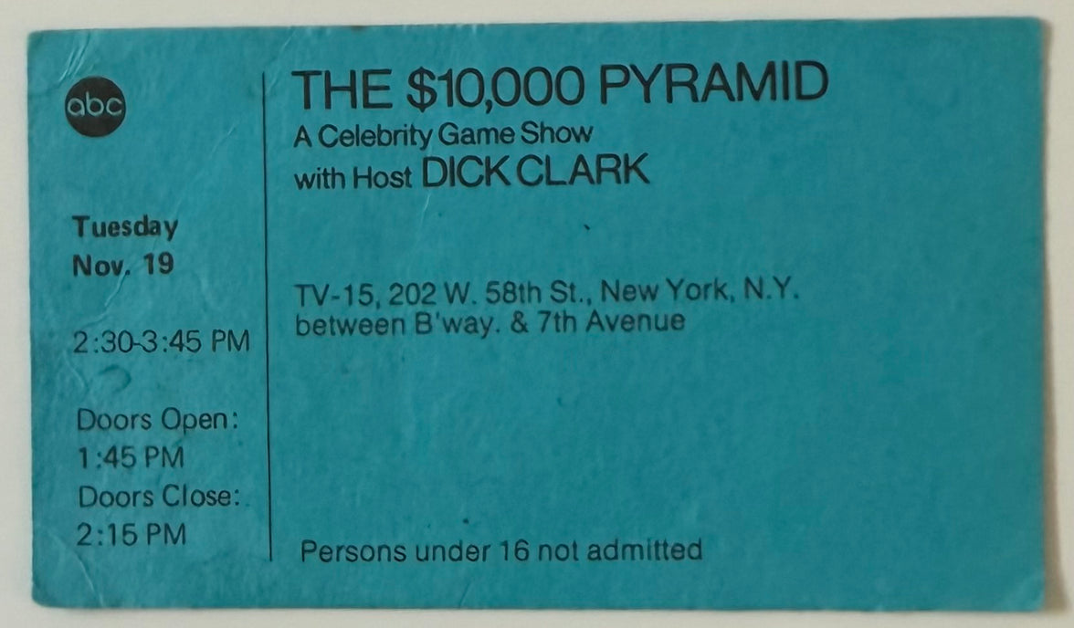 Tuesday, November 19, $10,000 Pyramid Show Taping with Host Dick Clark