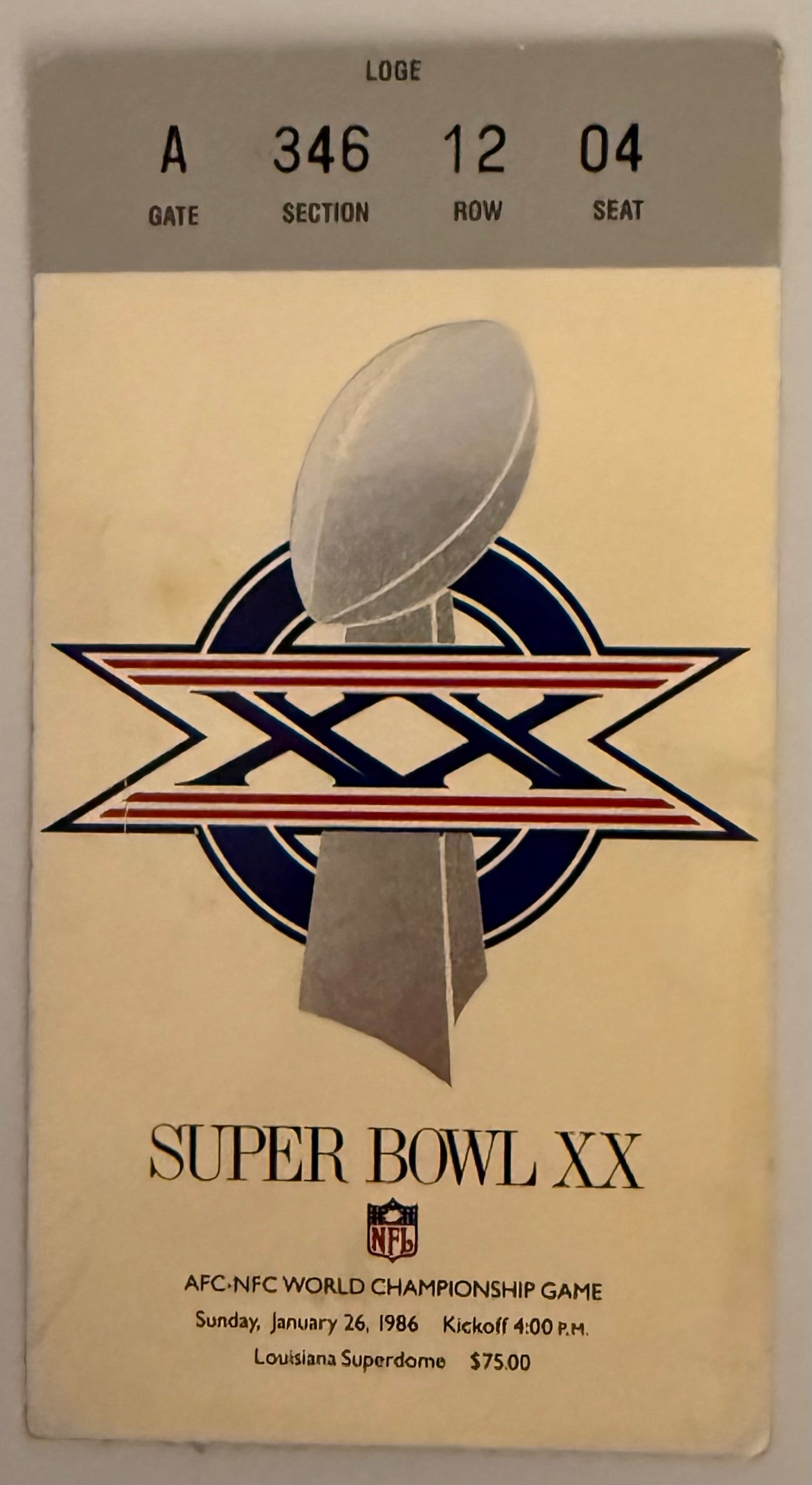 January 26, 1986, Super Bowl XX, Bears versus Patriots (C)