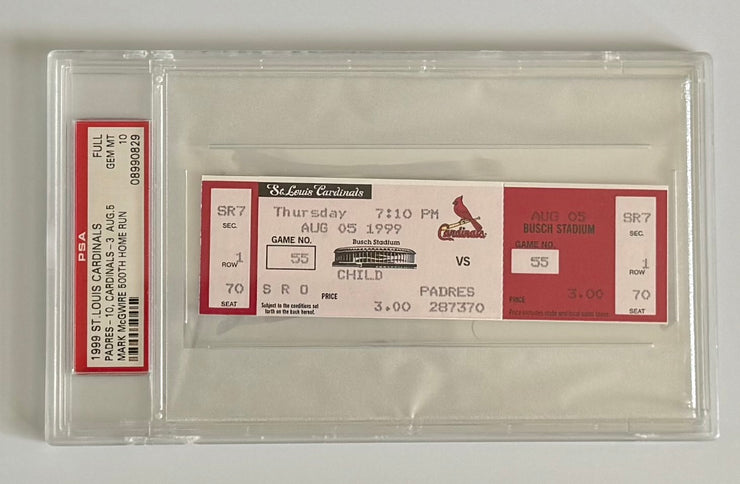 1999 Padres 10 Cardinals 3, August 5, 1999, Mark McGuire Hits 500th Career Home Run, Graded PSA GEM-MT 10