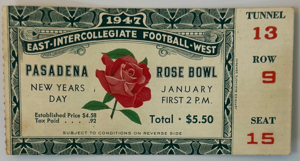 January 1, 1947, Rose Bowl Pasadena, University of Illinois/UCLA