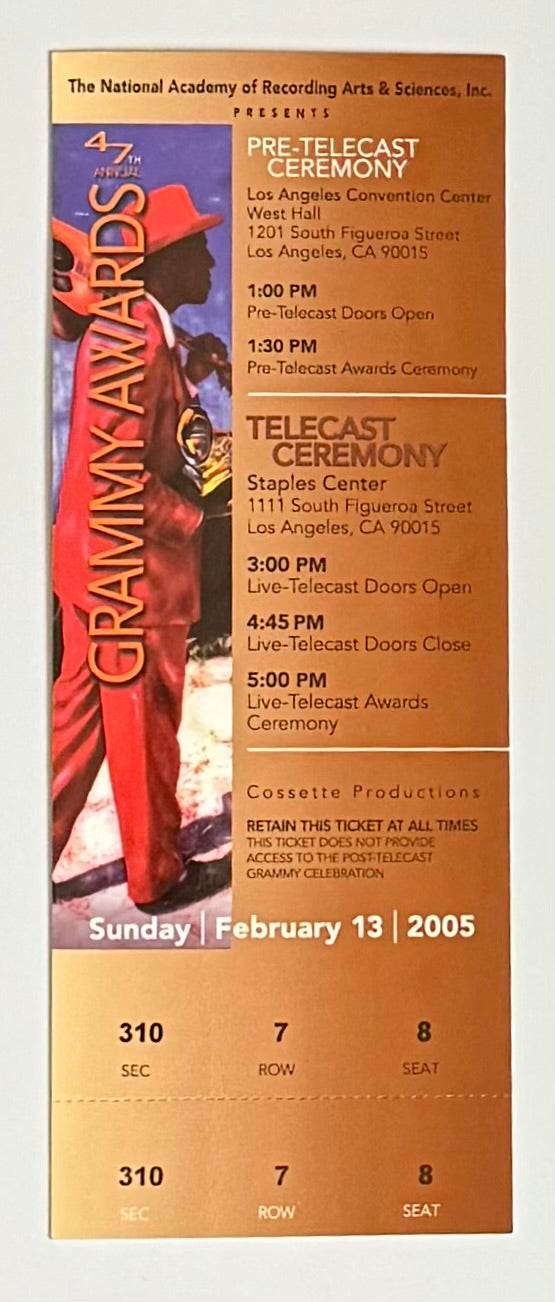 2005 47th Annual Grammy Awards Pre-Telecast Ceremony and Telecast Ceremony at the Staples Center, February 13, 2005, Slight Crease/Mark on Back