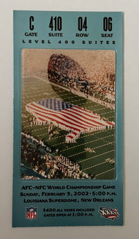 2002 Super Bowl Game, February 3, 2002 at the Louisiana Superdome, Oakland VS. Tampa Bay
