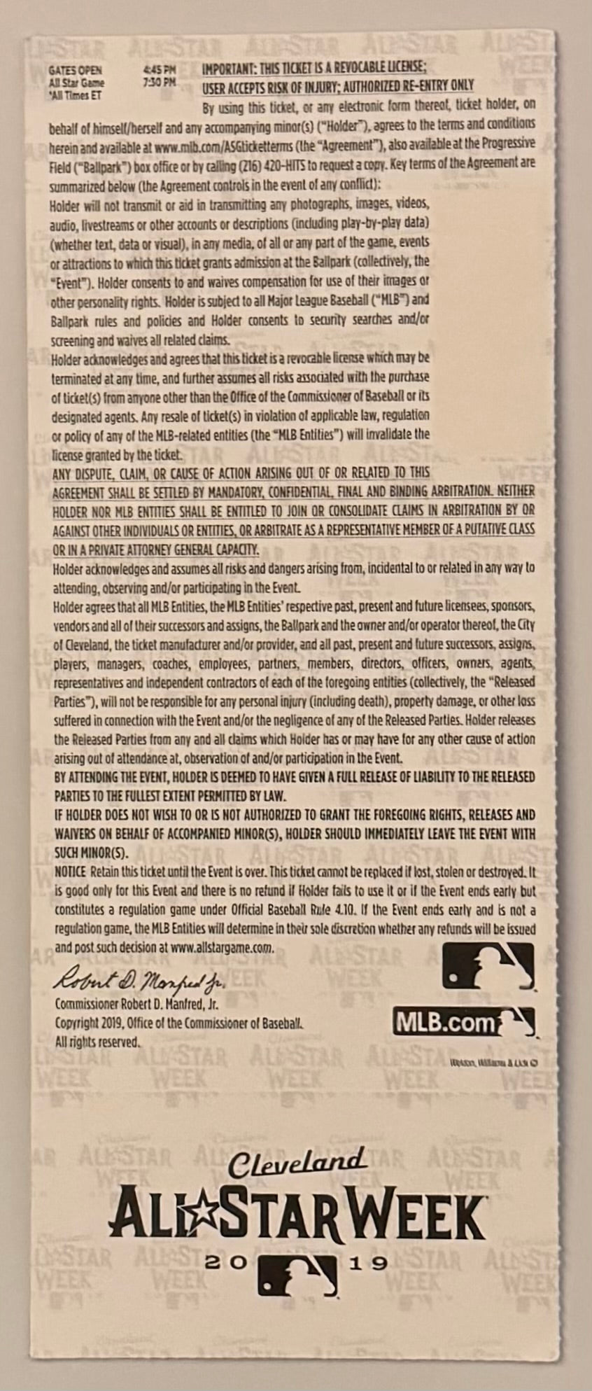 July 9, 2019, MLB All-Star Game in Cleveland