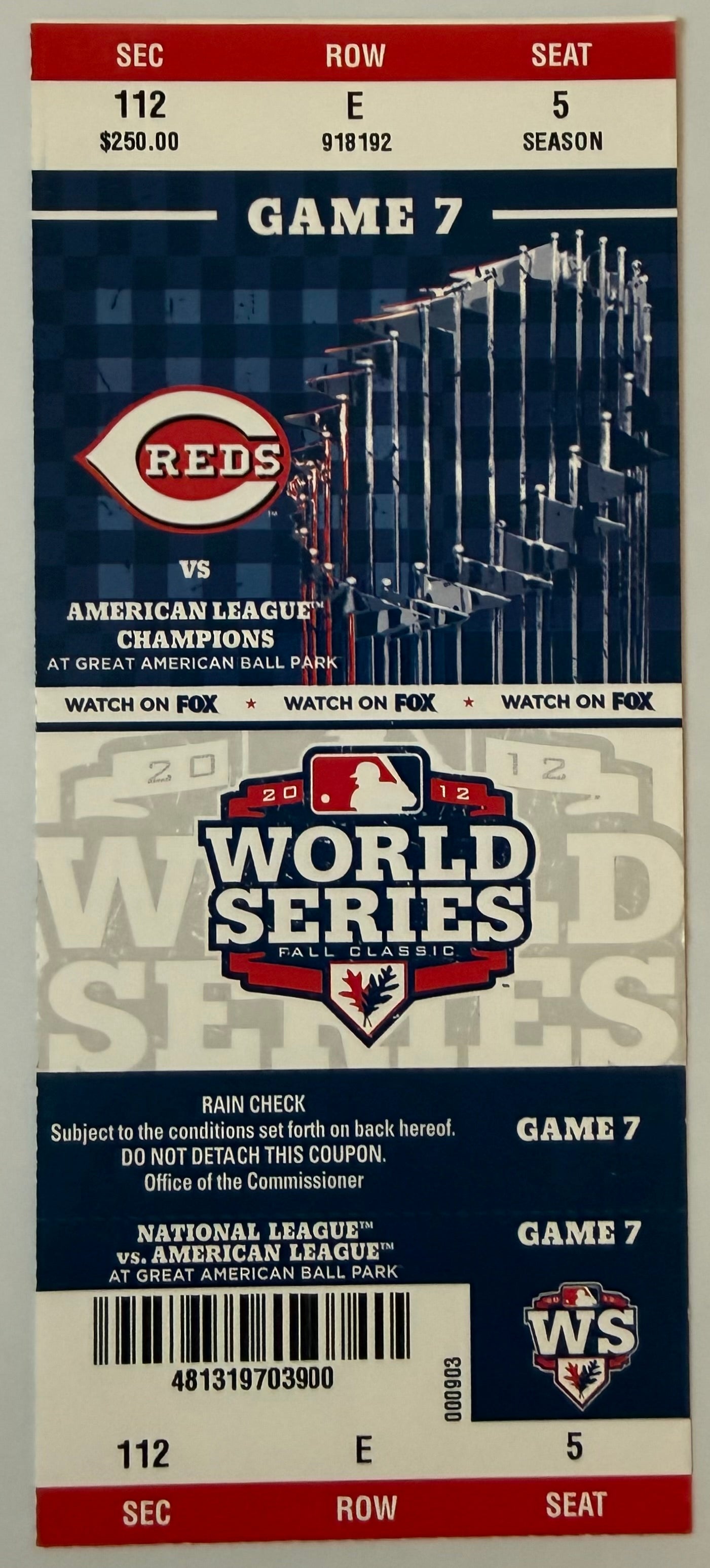 2012 World Series, Game 7, Cincinnati Reds, Phantom Ticket, Game Not Played